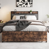 Queen Bed Frame with Storage Headboard, Charging Station & Drawers