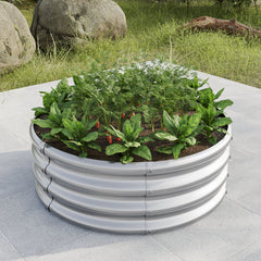 32" Tall Round Metal Raised Garden Bed, Planter Box for Vegetables - Silver