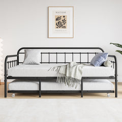 Twin Daybed Frame with Trundle, Heavy Duty Steel, Black