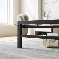 Full Platform Bed Frame, Rustic Wood Headboard, Brown