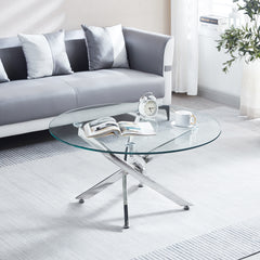 Modern Round Tempered Glass Coffee Table with Chrome Legs – Sleek & Elegant