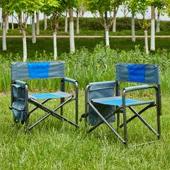 2-Piece Folding Chair with Storage for Camping - Padded Directors Chair in Blue/Gray