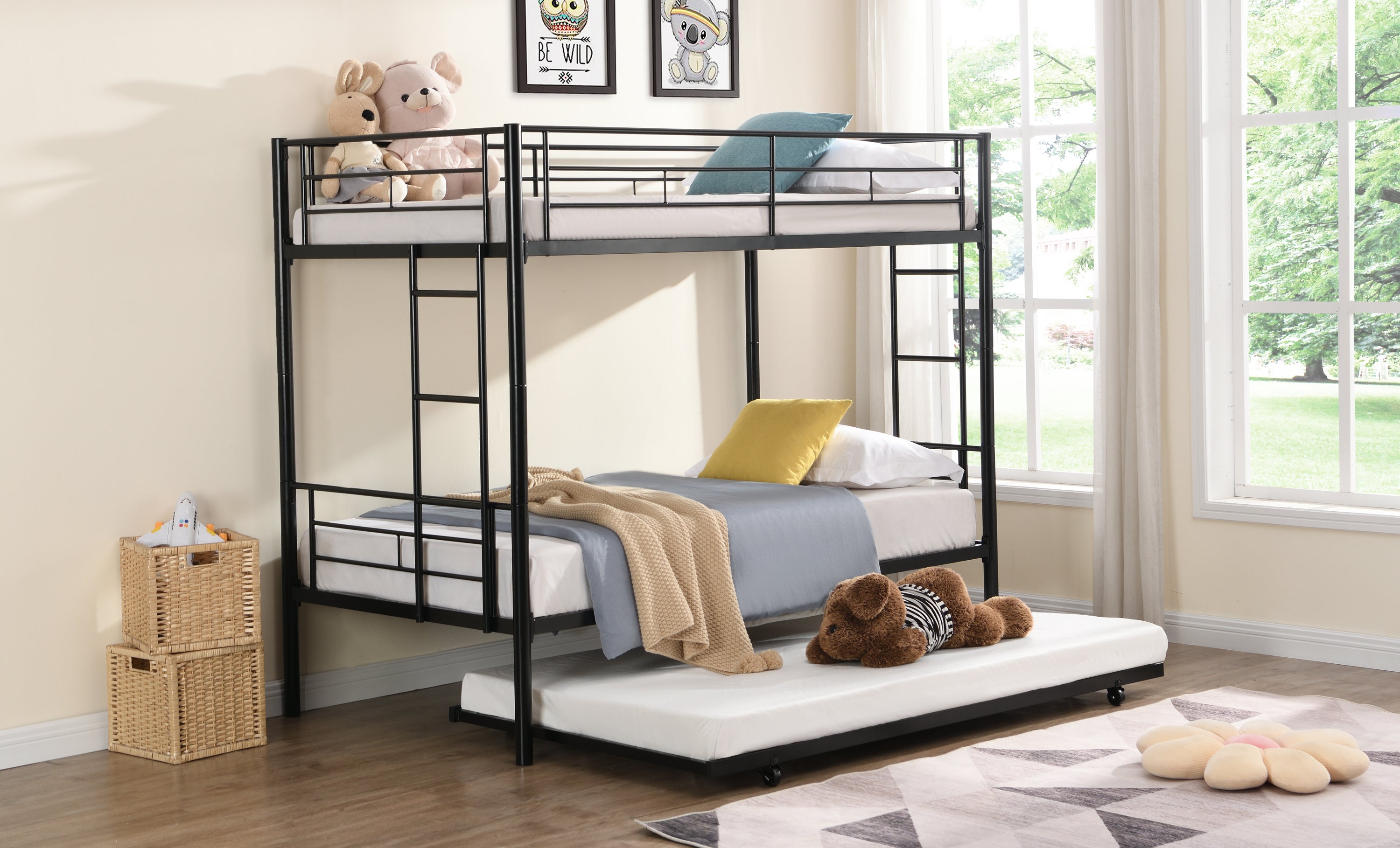METAL Bunk Bed with trundle  Black METAL Bunk Bed with trundle  Black