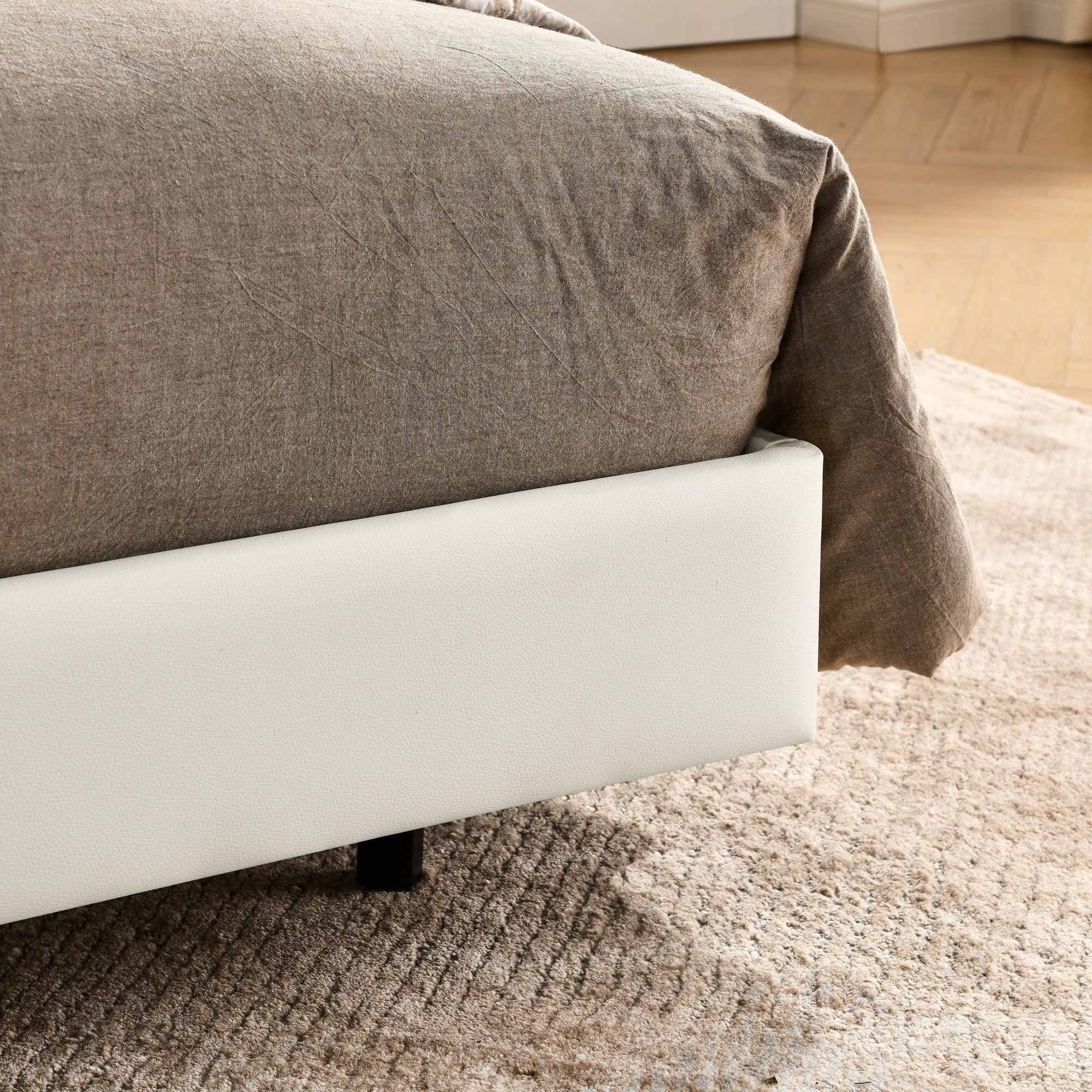 Queen Floating Bed Frame with Wall Mounted Headboard Modern Low Profile Platform Bed Frame Queen Size Faux Leather Upholstered Platform Bed Frame,No Box Spring Needed,White Queen Floating Bed Frame with Wall Mounted Headboard Modern Low Profile Platform Bed Frame Queen Size Faux Leather Upholstered Platform Bed Frame,No Box Spring Needed,White