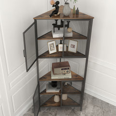 5-Tier Storage Shelf with Metal Mesh Door, Corner Bookcase