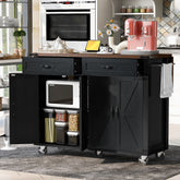 K&K 53.5''Farmhouse Kitchen Island with Drop Leaf, Spice Rack and Drawer, Rolling Kitchen Cart on Wheels, Black