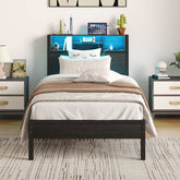 Twin Bed Frame with Storage Headboard, Charging Station & Bookcase