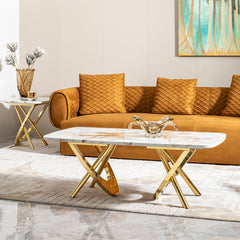 Gold Marble Coffee Table, 50.8" Modern Table for Living Room