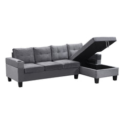 Sectional Sofa Set for Living Room with L Shape Chaise Lounge ,cup holder and Right Hand with Storage Chaise Modern 4 Seat (Grey)
--RIGHT CHAISE WITH STORAGE