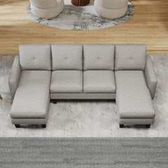 U-Shaped Sofa Coch 4-Seat Sofa with Chaise Polyester Fabric for Living Room Apartment Office (Light Grey)