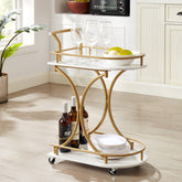 2-Tier Bar Cart, Industrial Rolling Wine Cart with Glass Holder