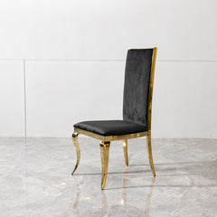 Black Velvet Dining Chairs, Gold Legs, Set of 2