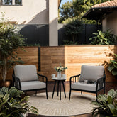 3-Piece Outdoor Conversation Set with Aluminum Frame Chairs & Round Side Table with Marble-Look Top - Ember Black