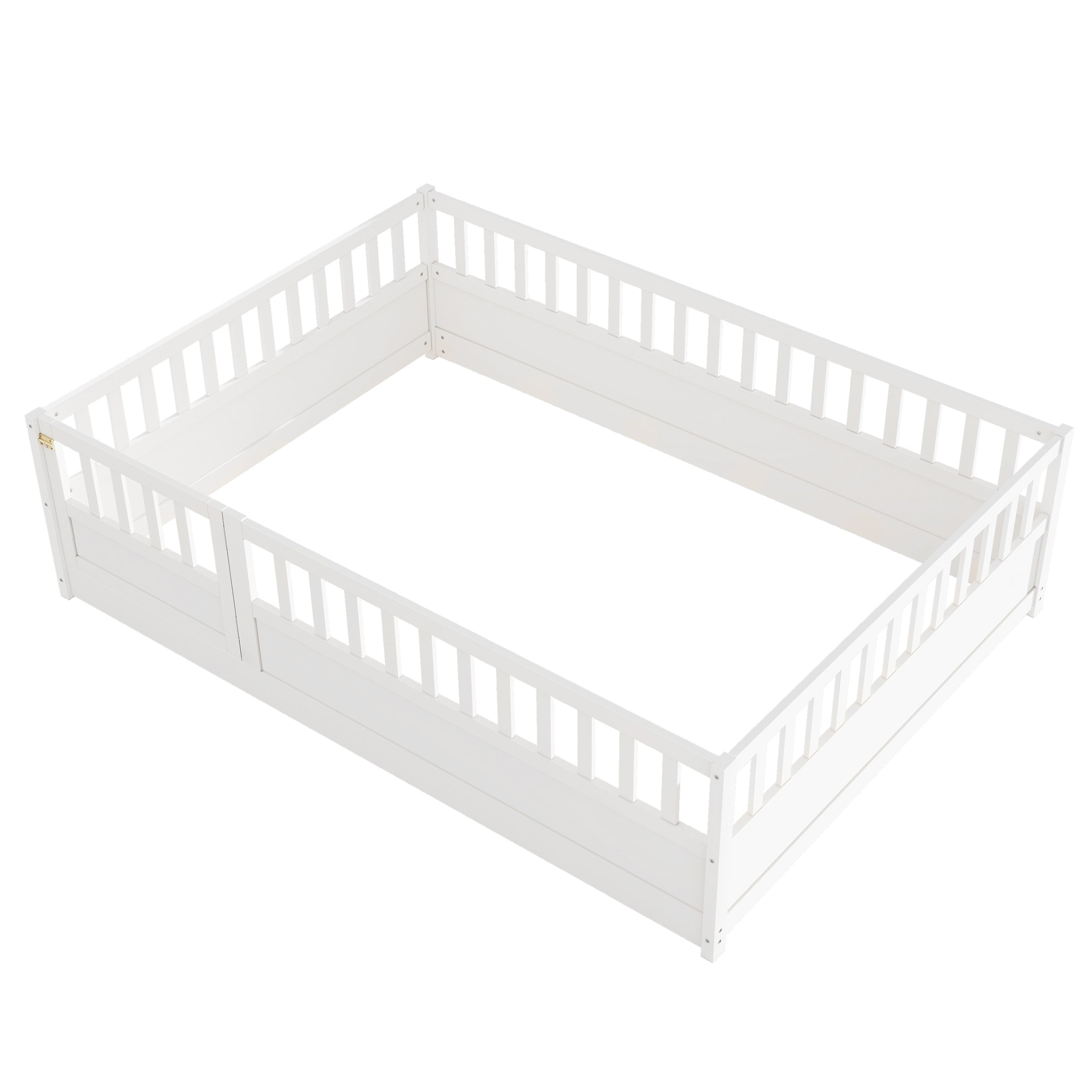 Full size  Floor bed, integral construction with super high security barrier, door, children's floor bed frame, Montessori wooden children's floor bed, white Full size  Floor bed, integral construction with super high security barrier, door, children's floor bed frame, Montessori wooden children's floor bed, white