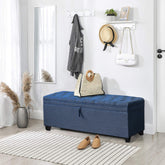 55.3 Inch Extra Long Storage Ottoman Entryway Bench with Flip Top Storage Chest with Padded Seat Bed End Stool for Hallway Living Room Bedroom, Blue Linen