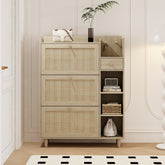 Boho Shoe Cabinet with 3 Rattan Flip Drawers & Storage, Natural