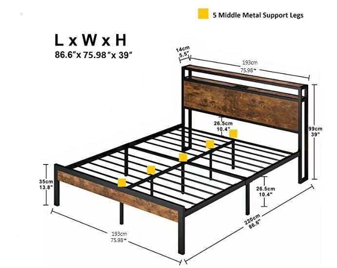 King Size Metal Platform Bed Frame with Wooden Headboard and Footboard with USB LINER, No Box Spring Needed, Large Under Bed Storage, Easy Assemble King Size Metal Platform Bed Frame with Wooden Headboard and Footboard with USB LINER, No Box Spring Needed, Large Under Bed Storage, Easy Assemble