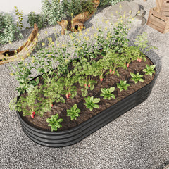 Large Oval Raised Garden Bed, Outdoor Metal Planter Box for Vegetables & Flowers