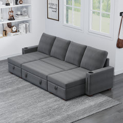 Sectional Sofa with Storage, 96" U Shaped Sectional Couches for Living Room, Comfy Convertible Sectional Sofa - Dark Grey