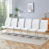 Modern White PU Dining Chair Set of 6 - High Back for Dining Rooms