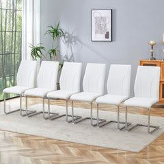 Modern White PU Dining Chair Set of 6 - High Back for Dining Rooms