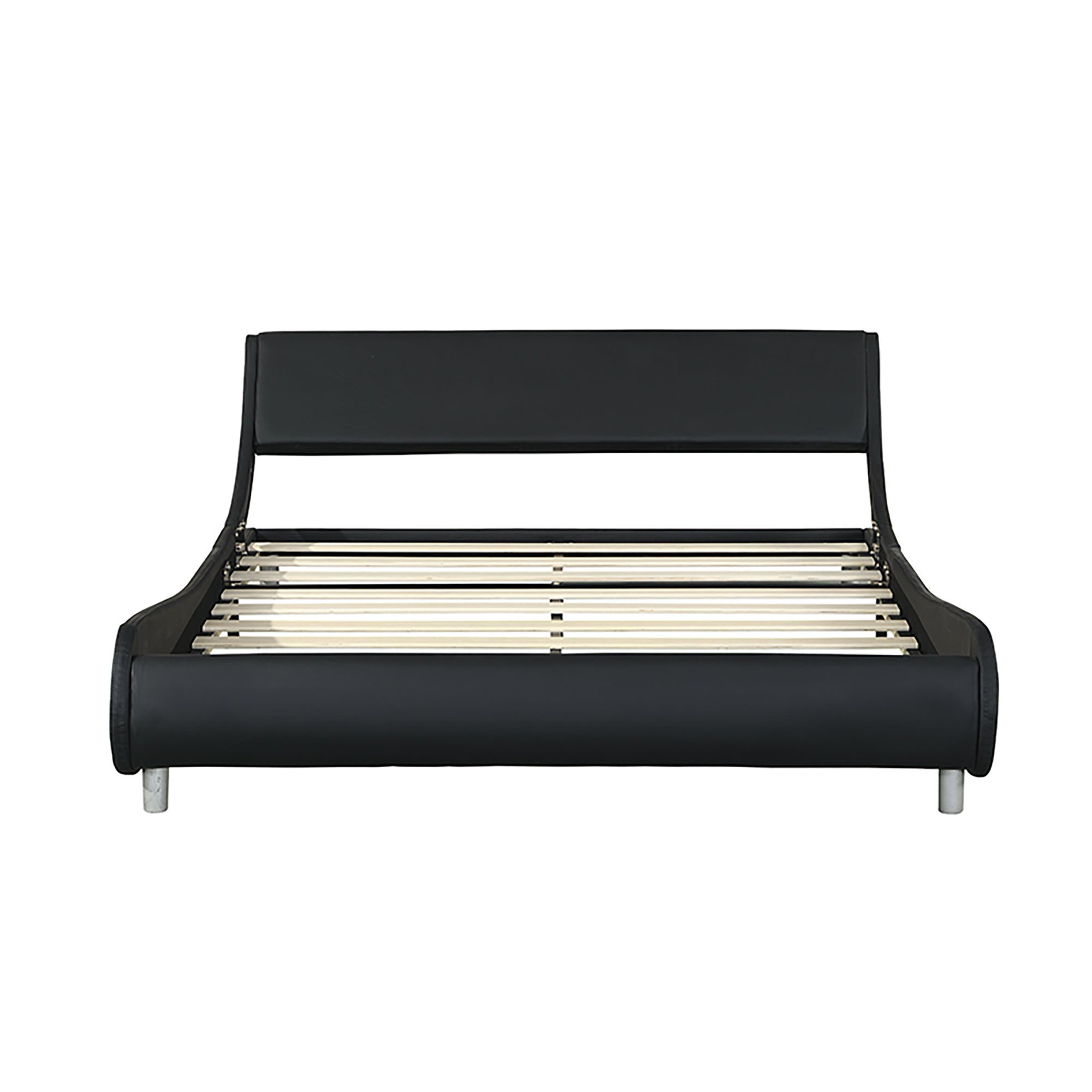 Faux Leather Upholstered Platform Bed Frame,LED lighting with remote controller and APP,Curve Design,Wood Slat Support,No Box Spring Needed,Easy Assemble,Queen Size,Black Faux Leather Upholstered Platform Bed Frame,LED lighting with remote controller and APP,Curve Design,Wood Slat Support,No Box Spring Needed,Easy Assemble,Queen Size,Black