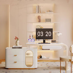 Modern Beige Laminated Wood Table with Glass Top - Stylish Home Furniture fbby-1376