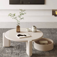 Round Laminated Wood Coffee Table in Beige with Drawer Storage - Modern Living Room Furniture fbby-1385