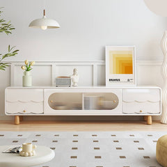 Elegant Beige Solid Wood and Glass TV Cabinet with Laminated Finish fbby-1387