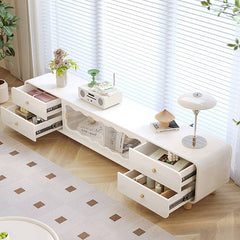 Stylish Beige Wood TV Cabinet with Glass Doors - Modern Solid Wood Entertainment Center fbby-1404