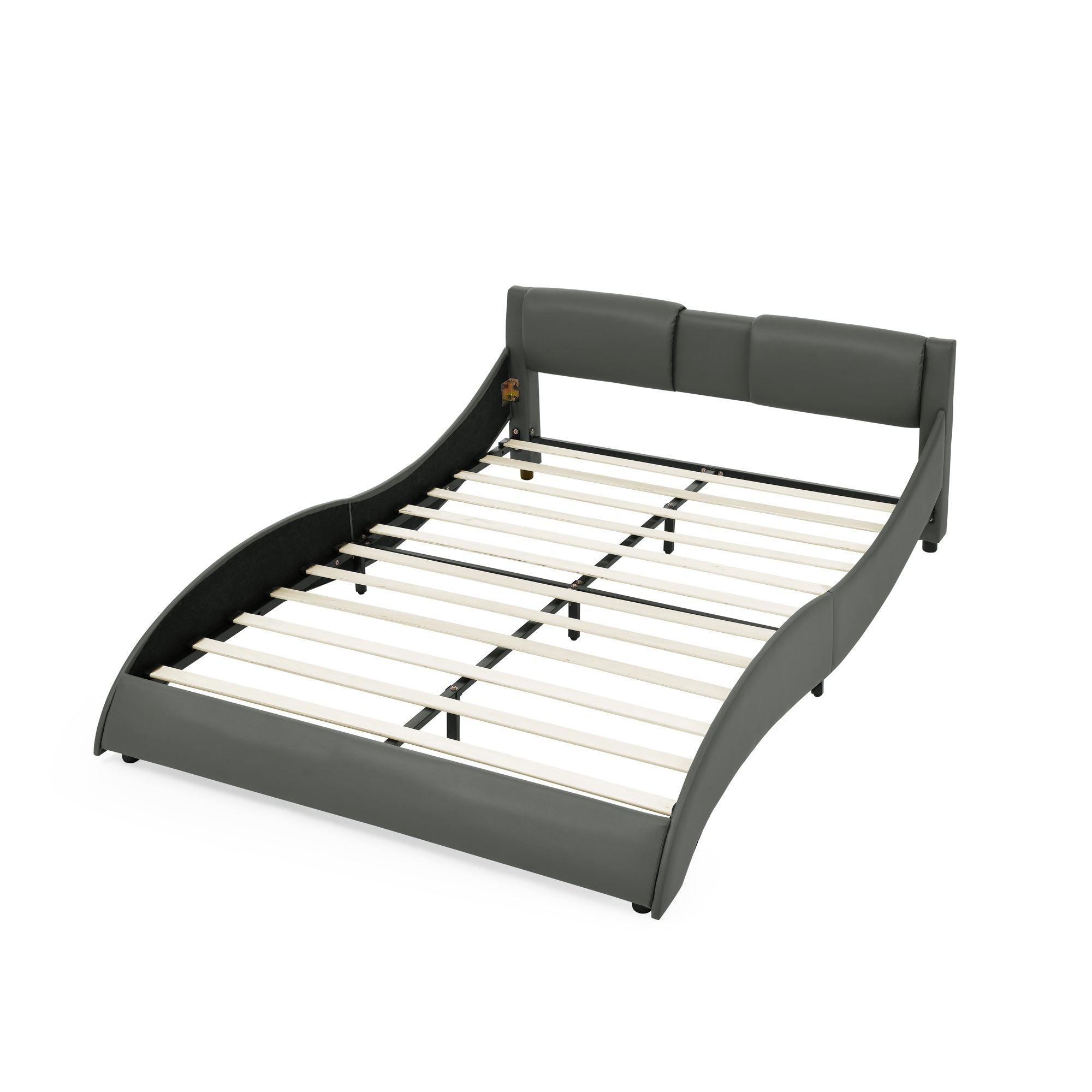 Queen Bed Frame Modern Faux Leather Upholstered Platform Bed Frame with and Headboard Wave Like Curve Low Profile Bed Frame,Wood Slats Support,Easy Assembly,Grey Queen Bed Frame Modern Faux Leather Upholstered Platform Bed Frame with and Headboard Wave Like Curve Low Profile Bed Frame,Wood Slats Support,Easy Assembly,Grey