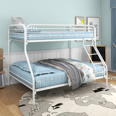 Twin-Over-Full Metal Bunk Bed with Guardrail, White
