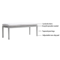 Outdoor Aluminum Bench with Sunbrella Fabric Cushion - Grayish