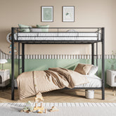 Metal Twin-Over-Twin Bunk Bed with Shelf & Slatted Support - Black