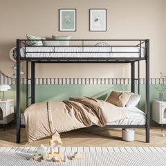 Metal Twin-Over-Twin Bunk Bed with Shelf & Slatted Support - Black
