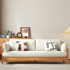 Modern Cherry Wood Sofa with Corduroy Cushions - Stylish 3-Seater Sofa for Living Room fcp-1281