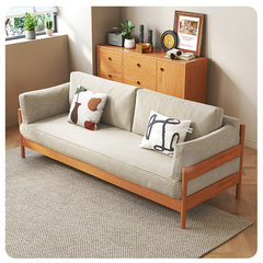 Modern Cherry Wood Sofa with Corduroy Cushions - Stylish 3-Seater Sofa for Living Room fcp-1281