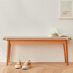 Elegant Light Brown Cherry Wood Stool with Cotton-Linen Upholstery fcp-1286