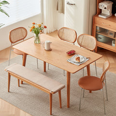 Modern Rectangular Cherry Wood Dining Table in Natural Wood Color for 6 fcp-1296