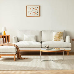 Luxury Leather Sofa with Cherry Wood Frame & Goose Down Filling Cushion - Modern Beige, Light Gray Design for Living Room fcp-1298