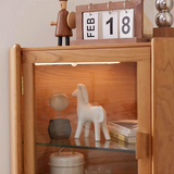 Elegant Natural Cherry Wood Cabinet with Glass Doors and Rattan Accents fcp-1306