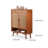 Elegant Natural Cherry Wood Cabinet with Rattan Inlays - Perfect for Stylish Living Spaces fcp-1323