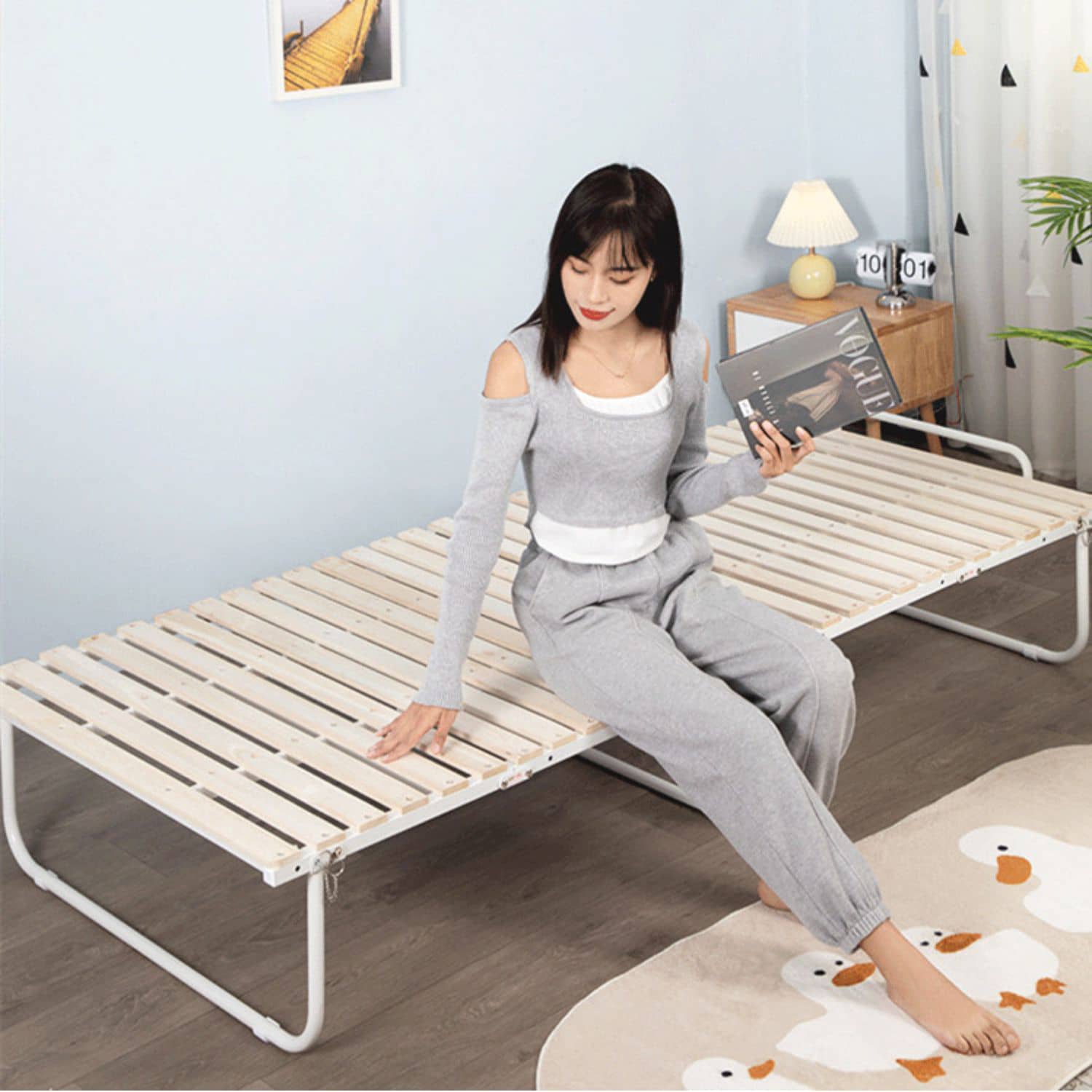 Stylish White Paulownia Wood Bed Frame with Steel Accents - Elegant Natural Finish fcsnm-901 Stylish White Paulownia Wood Bed Frame with Steel Accents - Elegant Natural Finish fcsnm-901