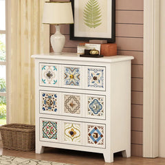 Solid Wood Ceramic Patterned Cabinet - Vintage Style Drawers for Elegant Home Decor fcwz-2349