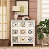 Solid Wood Ceramic Patterned Cabinet - Vintage Style Drawers for Elegant Home Decor fcwz-2349