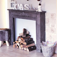 Rustic Chinese Fir Mantelpiece Storage Rack–Elegant Fireplace Decor with Vintage Charm fcwz-2368