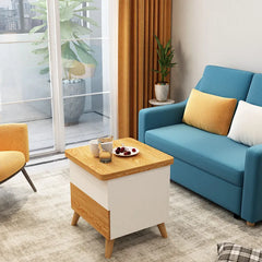 Multi-layer Oak Coffee Table with Adjustable Design and Brass Accents - FCX-2585