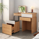 Sleek Modern Makeup Table Set with Glass Top and Synthetic Leather Stool - Elegant Vanity Station FCX-2594