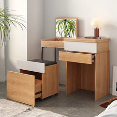 Sleek Modern Makeup Table Set with Glass Top and Synthetic Leather Stool - Elegant Vanity Station FCX-2594