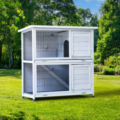 Wooden Rabbit Hutch with Running Cage & Tray for Outdoors